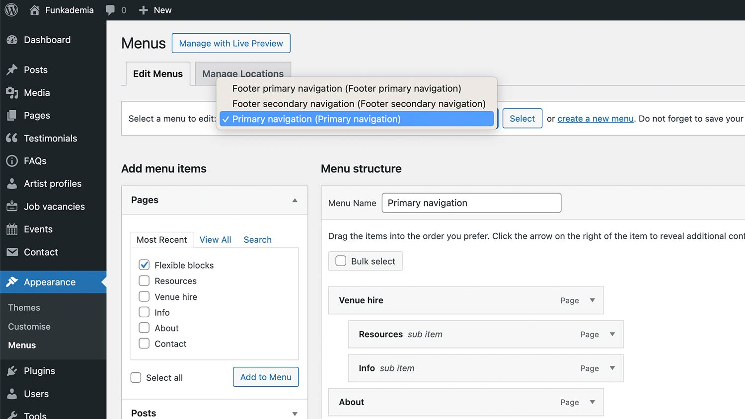 Editing an existing menu Editing an existing menu