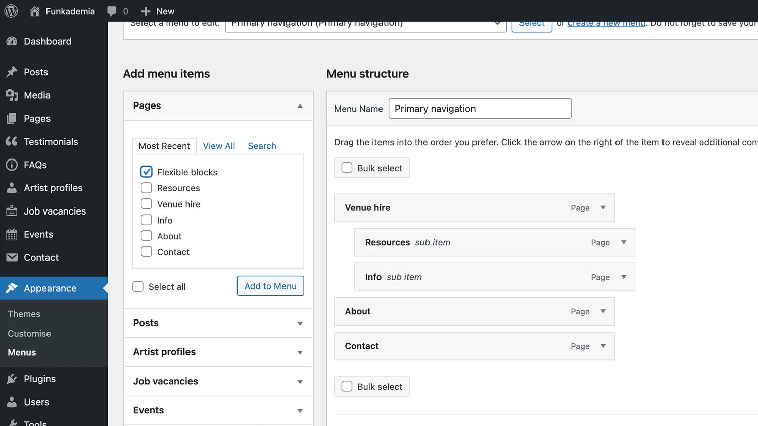 Organising menu items Organising menu items