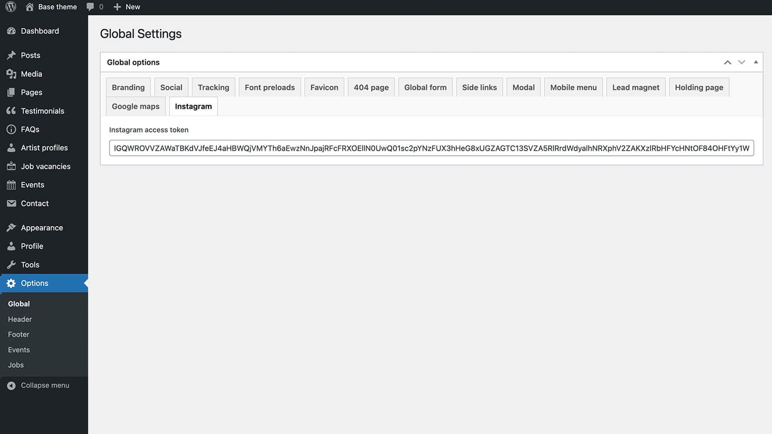 Instagram-api-key Options for the Instagram feed